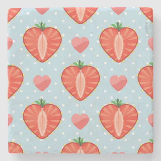 Erdbeeren mit Polka-Punkten und Herz Steinuntersetzer (Vorderseite)