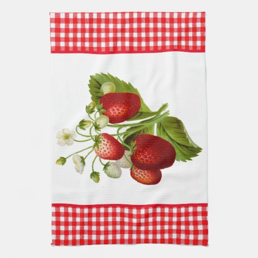 Erdbeeren mit Red Gingham Kitchen Handtuch (Vertikal)