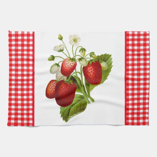 Erdbeeren mit rotem Gingham Küchenhandtuch Geschirrtuch (Horizontal)