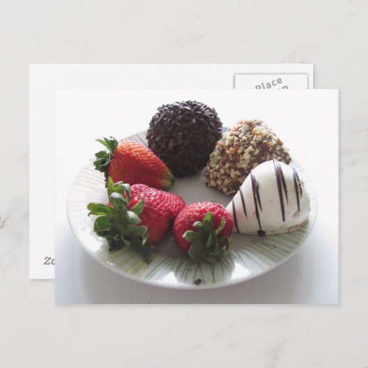 Erdbeeren mit Schokolade Postkarte (Vorne/Hinten)