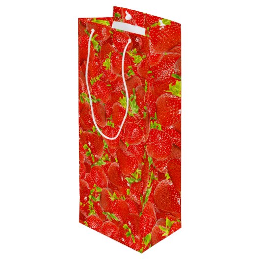 Erdbeeren Muster Geschenktüte Für Weinflaschen (Rückseite Schrägansicht)