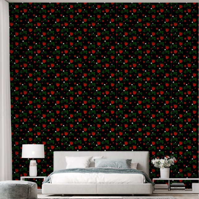 Erdbeeren Muster Tapete (Schlafzimmer)