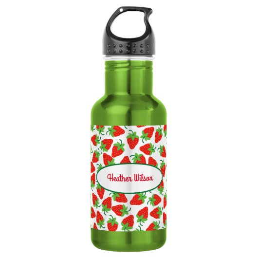 Erdbeeren Niedlich Kinder Wasserflasche mit Name (Vorderseite)