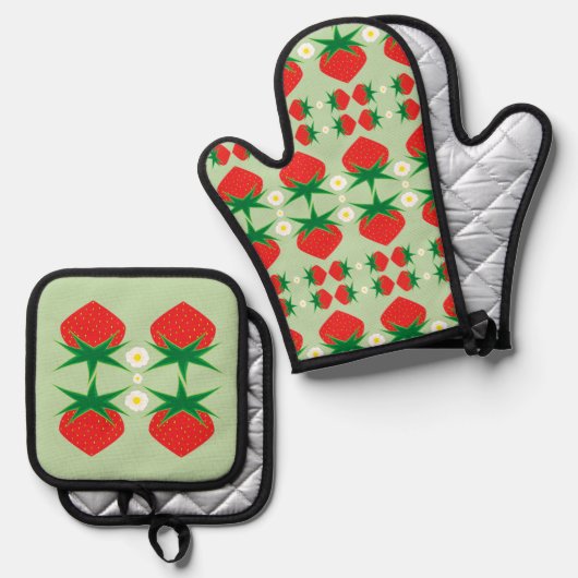Erdbeeren Ofenhandschuh & Topflappen-Set (Vorderseite/Rückseite)