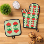 Erdbeeren Ofenhandschuh & Topflappen-Set (Oben Unten)