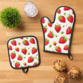 Erdbeeren Ofenhandschuh & Topflappen-Set (Oben Unten)