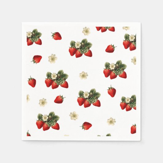 Erdbeeren-Papierservietten mit Blüten auf weiß Serviette (Vorderseite)