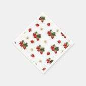 Erdbeeren-Papierservietten mit Blüten auf weiß Serviette (Ecke)