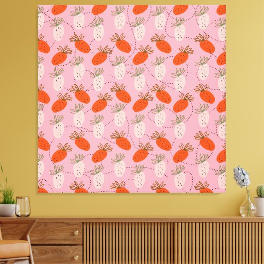 Erdbeeren Pink White Doodle Fruchtmuster Leinwanddruck (Insitu (Wohnzimmer))