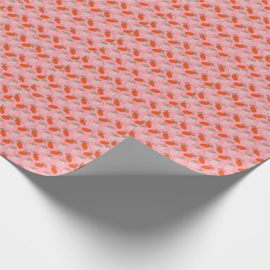 Erdbeeren Pink White Doodle Muster Geschenkpapier (Ecke)