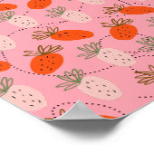 Erdbeeren Pink White Doodle Muster Poster (Ecke)