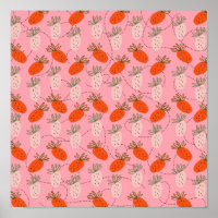 Erdbeeren Pink White Doodle Muster