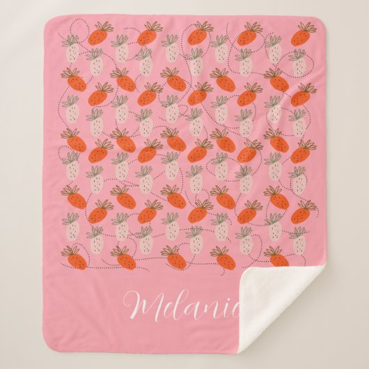 Erdbeeren Pink White Doodle Muster Sherpadecke (Vorderseite)