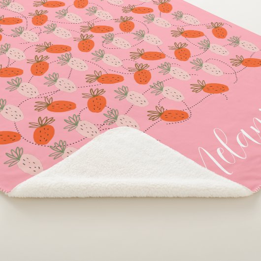 Erdbeeren Pink White Doodle Muster Sherpadecke (3/4)