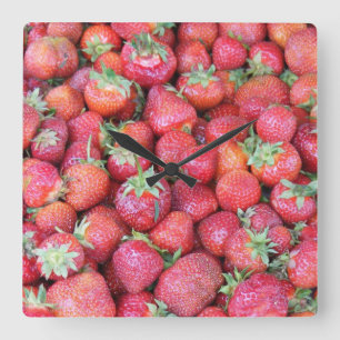 Erdbeeren Quadratische Wanduhr