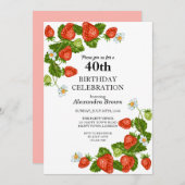Erdbeeren Rahmen 40. Geburtstag Foto Party Einladung (Vorne/Hinten)