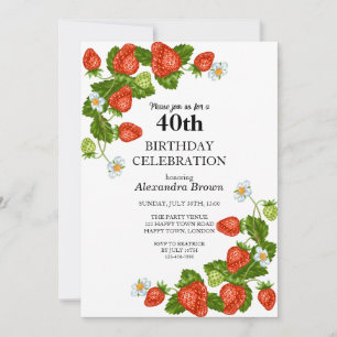 Erdbeeren Rahmen 40. Geburtstag Foto Party Einladung