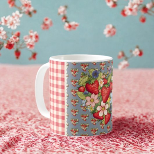Erdbeeren Red Gingham und Blue Slate Kaffeetasse