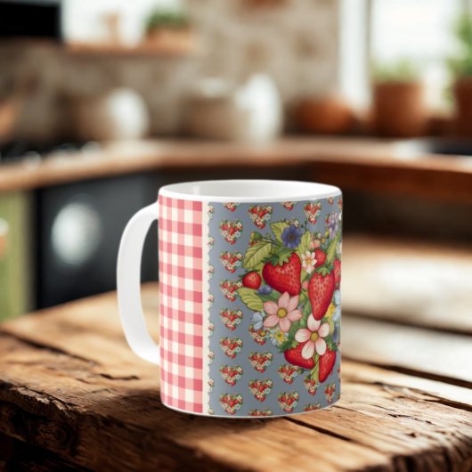 Erdbeeren Red Gingham und Blue Slate Kaffeetasse