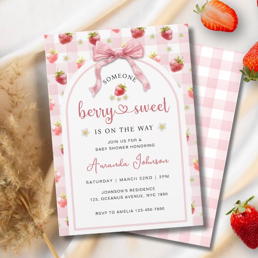Erdbeeren Ribbon Berry Sweet Pink Baby Dusche Einladung