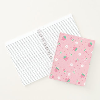 Erdbeeren Rosa Blume Dots Kawaii Niedlich Pastell Notizblock