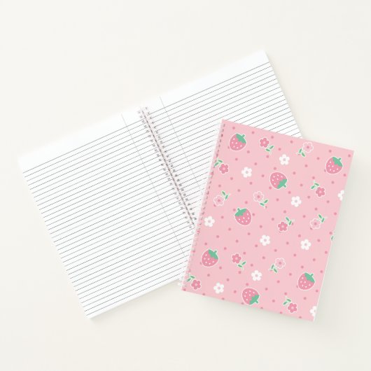 Erdbeeren Rosa Blume Dots Kawaii Niedlich Pastell Notizblock (Innenseite)