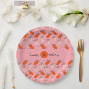 Erdbeeren Rosa Weiße Doodle-Muster      Pappteller