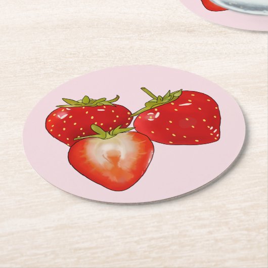 Erdbeeren Runder Pappuntersetzer (Angewinkelt)