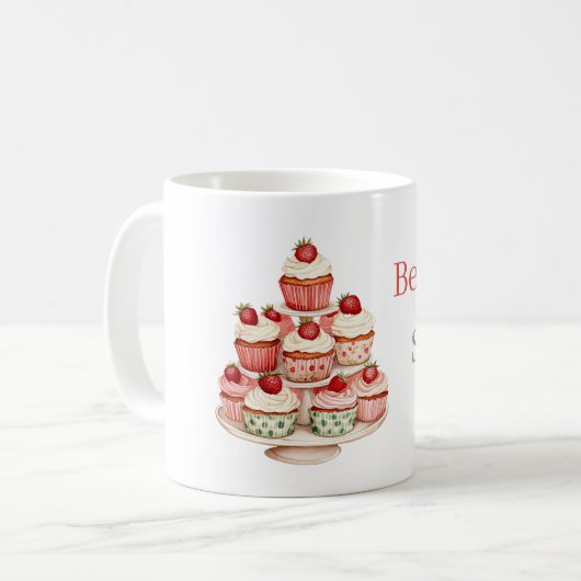 Erdbeeren Sahne Cupcakes Kaffeetasse (Vorderseite Links)