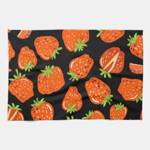 Erdbeeren Schwarz: Vintage Nahtlose Textur Geschirrtuch