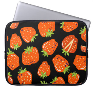 Erdbeeren Schwarz: Vintage Nahtlose Textur Laptopschutzhülle