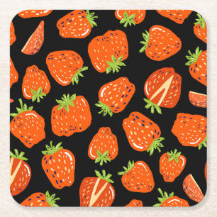 Erdbeeren Schwarz: Vintage Nahtlose Textur Rechteckiger Pappuntersetzer