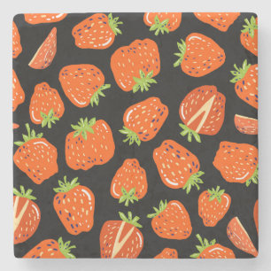 Erdbeeren Schwarz: Vintage Nahtlose Textur Steinuntersetzer