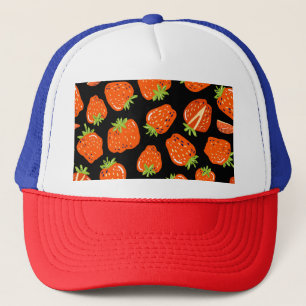 Erdbeeren Schwarz: Vintage Nahtlose Textur Truckerkappe
