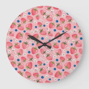 Erdbeeren Sommer, Cartoon mädchenhaft Hintergrund. Große Wanduhr
