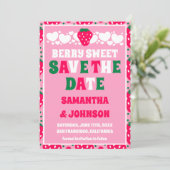 Erdbeeren süße Hochzeitsfoto Save The Date (Stehend Vorderseite)
