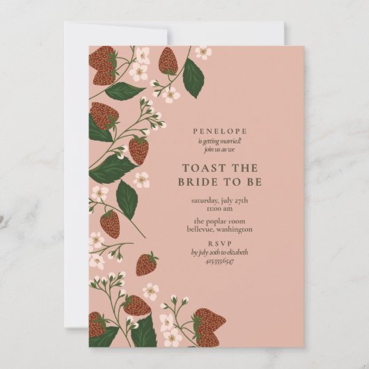 Erdbeeren Toast der Bride Cocktail Stunde Dusche Einladung (Vorderseite)