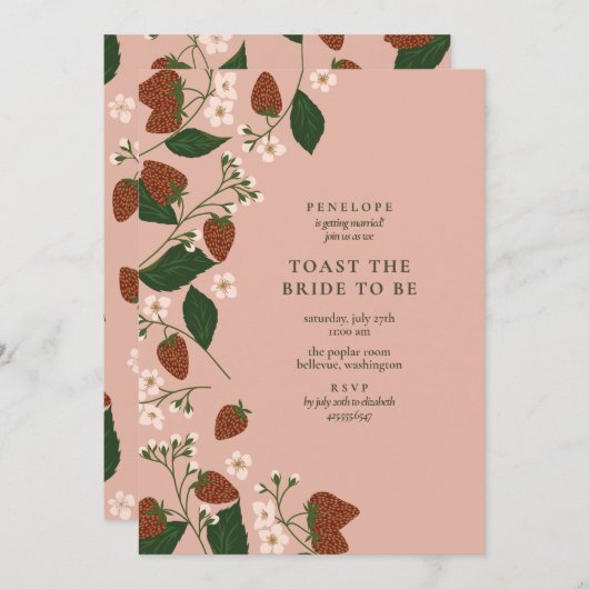 Erdbeeren Toast der Bride Cocktail Stunde Dusche Einladung (Vorne/Hinten)