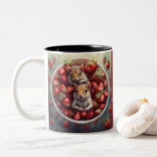 Erdbeeren und Babyeichhörnchen Zweifarbige Tasse
