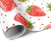 Erdbeeren und Blattpapier Geschenkpapier (Rolleneckpunkt)