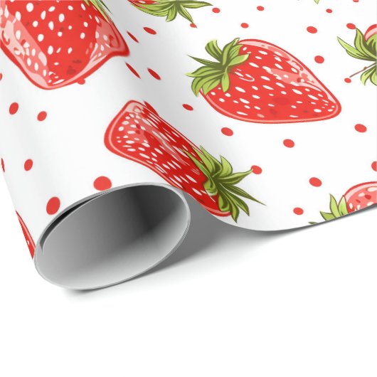 Erdbeeren und Blattpapier Geschenkpapier (Rolleneckpunkt)