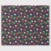Erdbeeren und Blume für Navy Blue Geschenkpapier (Flach)