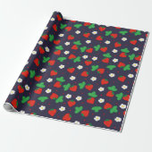 Erdbeeren und Blume für Navy Blue Geschenkpapier (Ungerollt)