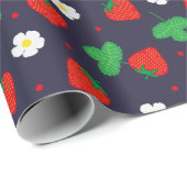 Erdbeeren und Blume für Navy Blue Geschenkpapier (Rolleneckpunkt)
