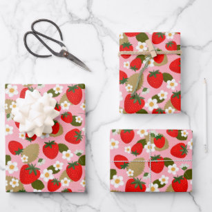 Erdbeeren und Blume Geschenkpapier Set
