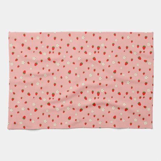 Erdbeeren und Blume Muster Geschirrtuch (Horizontal)
