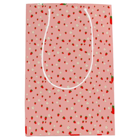 Erdbeeren und Blume Muster Mittlere Geschenktüte (Vorderseite)
