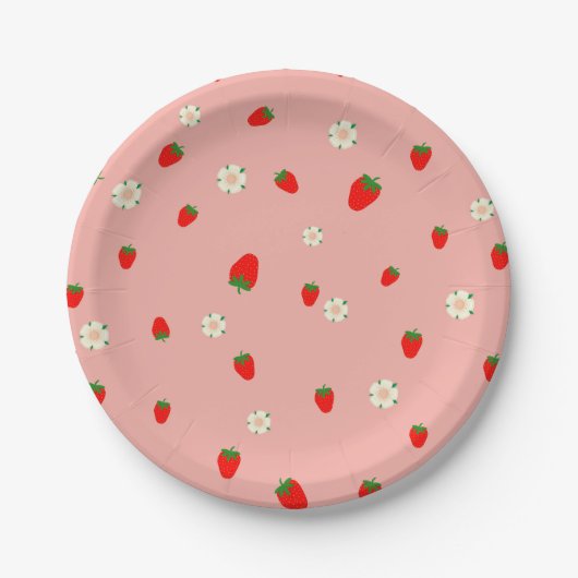 Erdbeeren und Blume Muster Pappteller (Vorderseite)