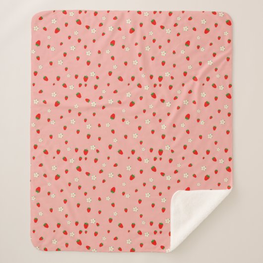 Erdbeeren und Blume Muster Sherpadecke (Vorderseite)