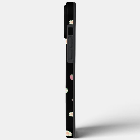 Erdbeeren und Blume Schwarzes Muster Case-Mate iPhone Hülle (Rückseite / Links)